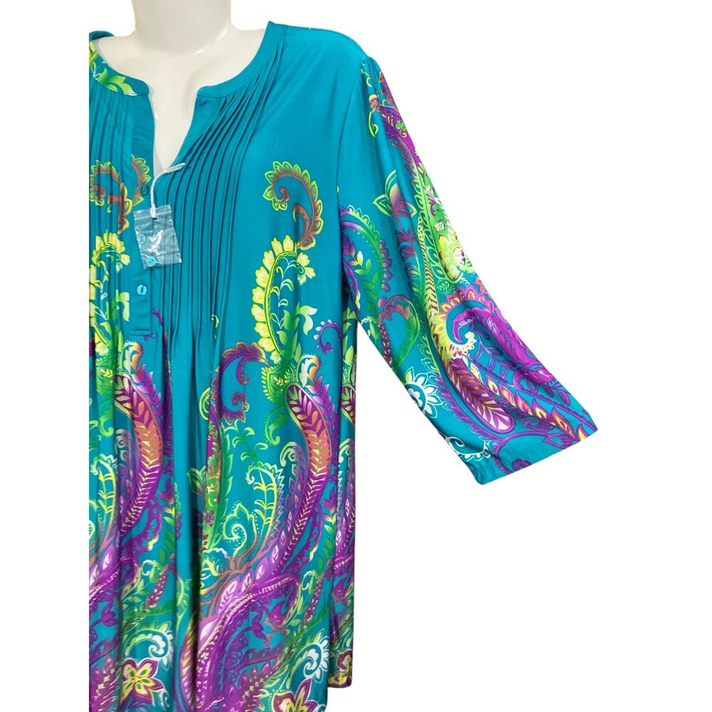 Serengeti Women's Colorful Paisley Button Front 3/4 Sleeve Tunic Top | SZ L NWOT - Picture 5 of 8